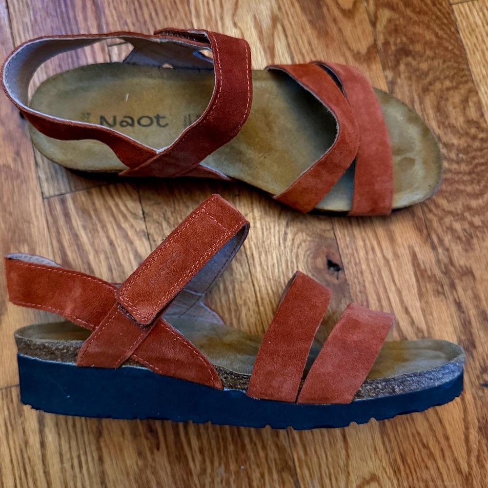 NAOT Kayla Leather Cross Strap Sandals (New) Sz 6.5/37 Cork Footbed Boho Comfort